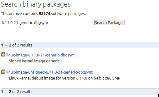 Search binary packages