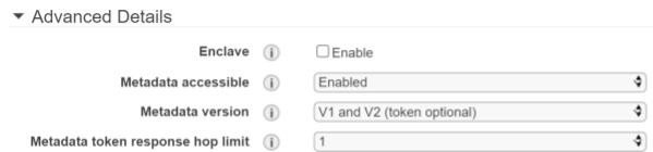 Advanced details configuration for IMDSv2 and IMDSv1