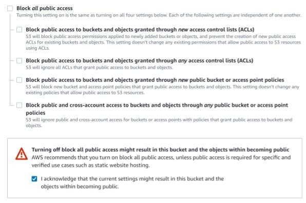 Public access configuration on AWS