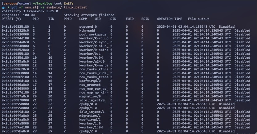 creating linux symbol tables volatility - canopus